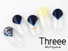 スリーネイルプラスアイラッシュ(Threee Nail+Eyelash)/シェル×変形Vフレンチ