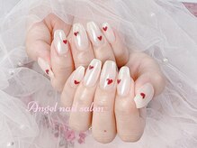 エンジェルネイルサロン(Angel nail salon)/白パールミラーXハート