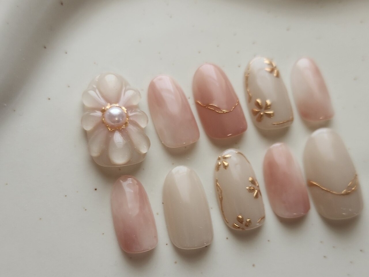 オーダーネイルチップ No.114 秋冬 暖色系 大人 上品デザイン オーダー