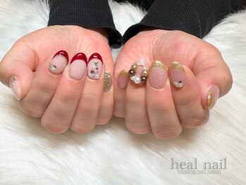 ヒールネイル(heal nail)/magnet×french×ビジュー