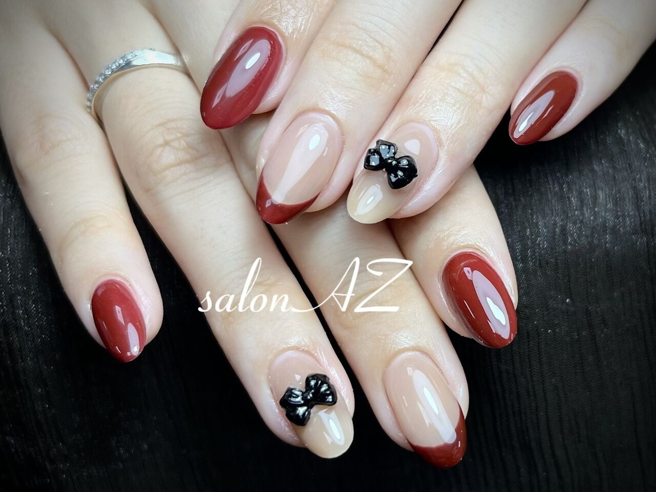 115 】大人気ネイル ネイルチップ フレンチガーリー ボルドー ハート 冬