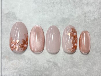 オレンジスティック/ミラーフラワーマグネットネイル