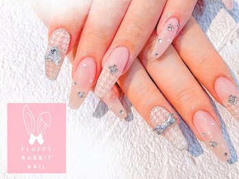 フラッフィーラビットネイル(fluffy rabbit nail)/パラジェル長さだし千鳥柄