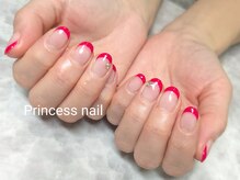 プリンセスネイル(Princess nail)/赤フレンチ×ストーン8,900