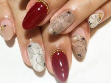 サロン ド ワカ(Salon de WAKA)/ボルドー×水彩ネイル