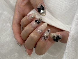 >>リボンチェックネイル♪