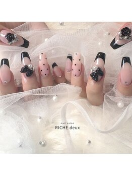 リッシュ ドゥ(RICHE deux)/ちゅるんとピンク×黒フレンチ