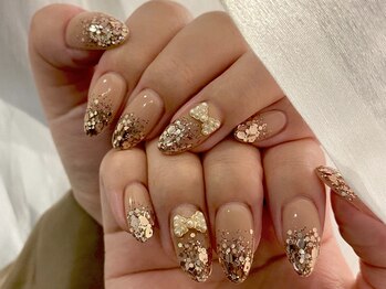 ネイルマジック 仙台一番町店(NAIL MAJIC)/ラメグラリボン韓国ネイル☆
