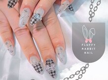 フラッフィーラビットネイル(fluffy rabbit nail)/パラジェル長さだし千鳥柄