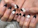 黒フレンチ/薔薇パーツ