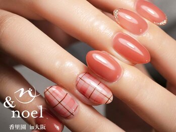 ノエル(Noel)/クリスマス赤茶チェックネイル