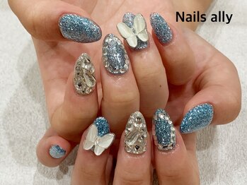 ネイルズアリー 立川店(Nails ally)/バタフライネイル×ビジュー×夏