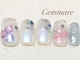 オーロラ押し花ネイル