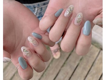 サワネイル(Sawa nail)/くすみブルー×クリアシェル