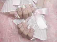 モカ 京橋(moca)/バラ×リボンのガーリーネイル