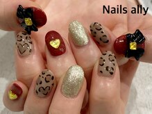 ネイルズアリー 立川店(Nails ally)/レオパード×リボン×ボルドー