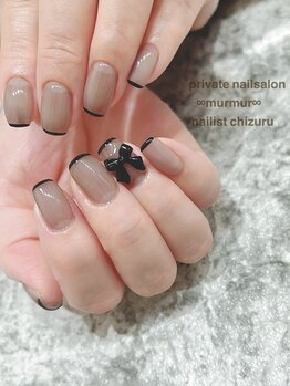 プライベート ネイルサロン マーマ(murmur)/スキニーフレンチ×リボンネイル