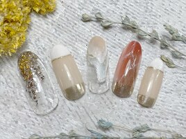 赤天然石ネイル
