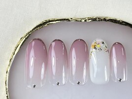 ピンクグラデ×押し花フレンチ