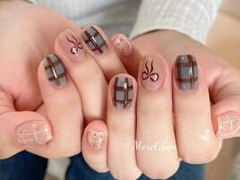 チェックネイル×リボン
