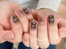 チェックネイル×リボン
