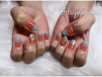 ハズグラスネイル(Haze Grass nail)/オレンジ×ブルー