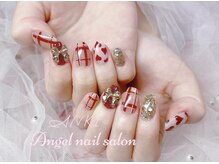 エンジェルネイルサロン(Angel nail salon)/ゴールドリボンXチェックXハート