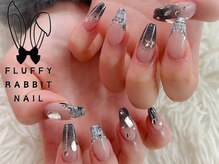 フラッフィーラビットネイル(fluffy rabbit nail)/ ブラック シルバー星ラメグラ