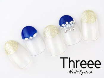 スリーネイルプラスアイラッシュ(Threee Nail+Eyelash)/丸フレンチ