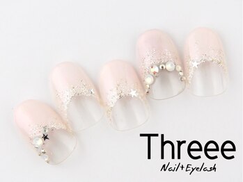 スリーネイルプラスアイラッシュ(Threee Nail+Eyelash)/偏光パール×逆フレンチ