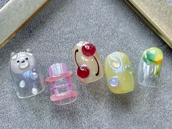 つめノさき/くまとさくらんぼネイル