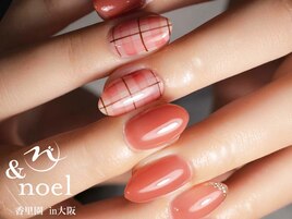 紅葉 赤茶チェックネイル