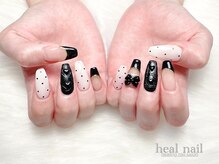 ヒールネイル(heal nail)/white×black×ribbon～