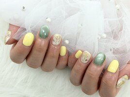 【森】イエロー ローズネイル
