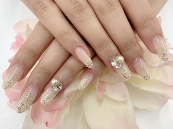 ダブルネイル(Double Nail)/[中村]グラデーション+パーツ