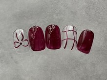 こゆび/チェック×リボンアート