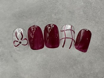 こゆび/チェック×リボンアート