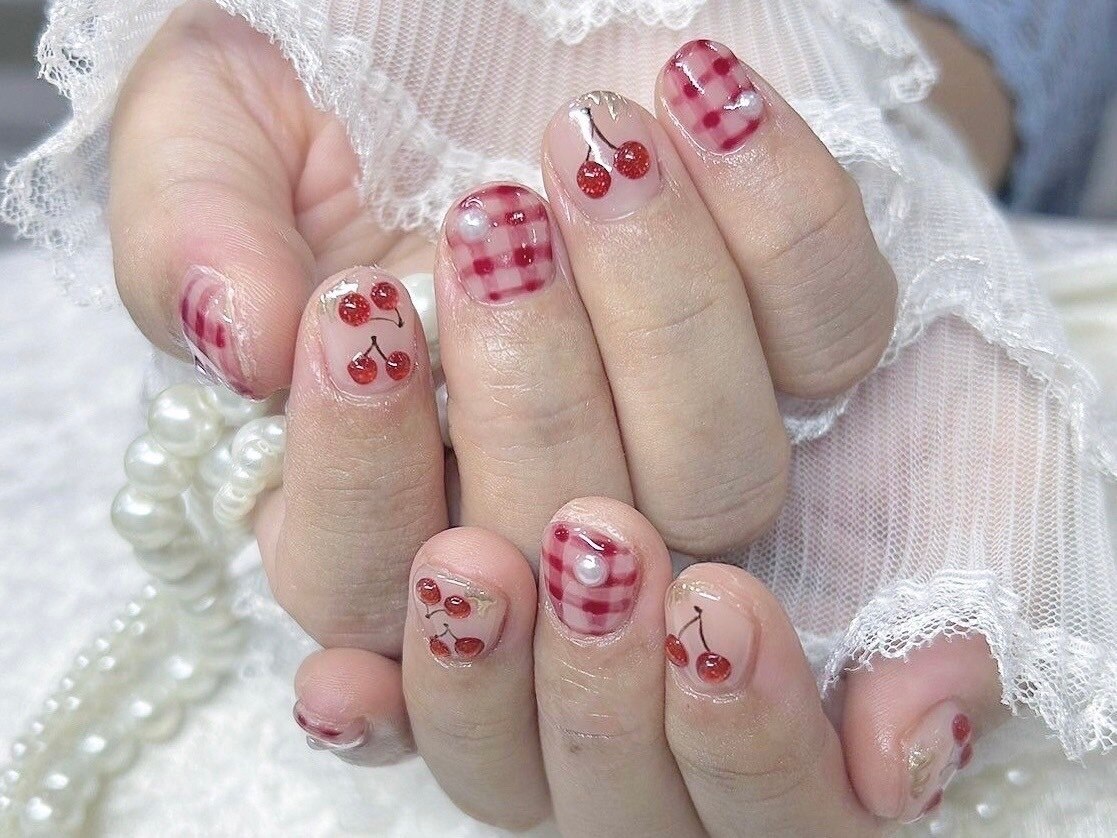 ネイルチップ量産型韓国フレンチガーリーさくらんぼチェリー