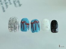 アイネイルズ 横浜WEST店(I-nails)/リボンシルバーパール¥9480