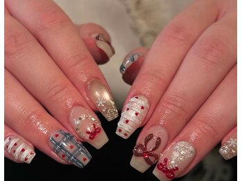 ブラソンネイル(Blossom nail)/冬のリボンネイル