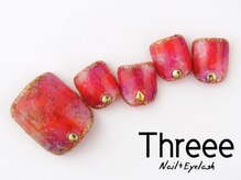 スリーネイルプラスアイラッシュ(Threee Nail+Eyelash)/タイダイ柄×囲みラメライン