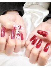 リッシュ トロワ(RICHE trois)/リボンガーリーボルドーネイル 