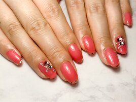 オレンジ　春ネイル