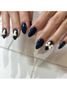 カミナネイル(KAMINA.nail)/ワンカラー＋リボン