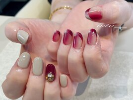 オンブレフレンチ　ボルドー　秋