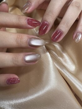 フラッシュ×マグネットネイル赤