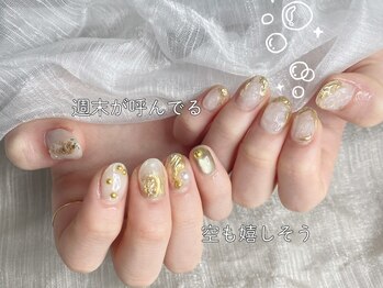 アイゴネイル 錦糸町(Aigoネイル)/ゴールド×パールの上品ネイル