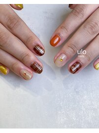 秋色チェック柄ネイル