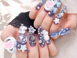 ブルー推し盛りロングネイル