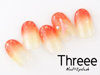 スリーネイルプラスアイラッシュ(Threee Nail+Eyelash)/クリアグラデーション×さんご